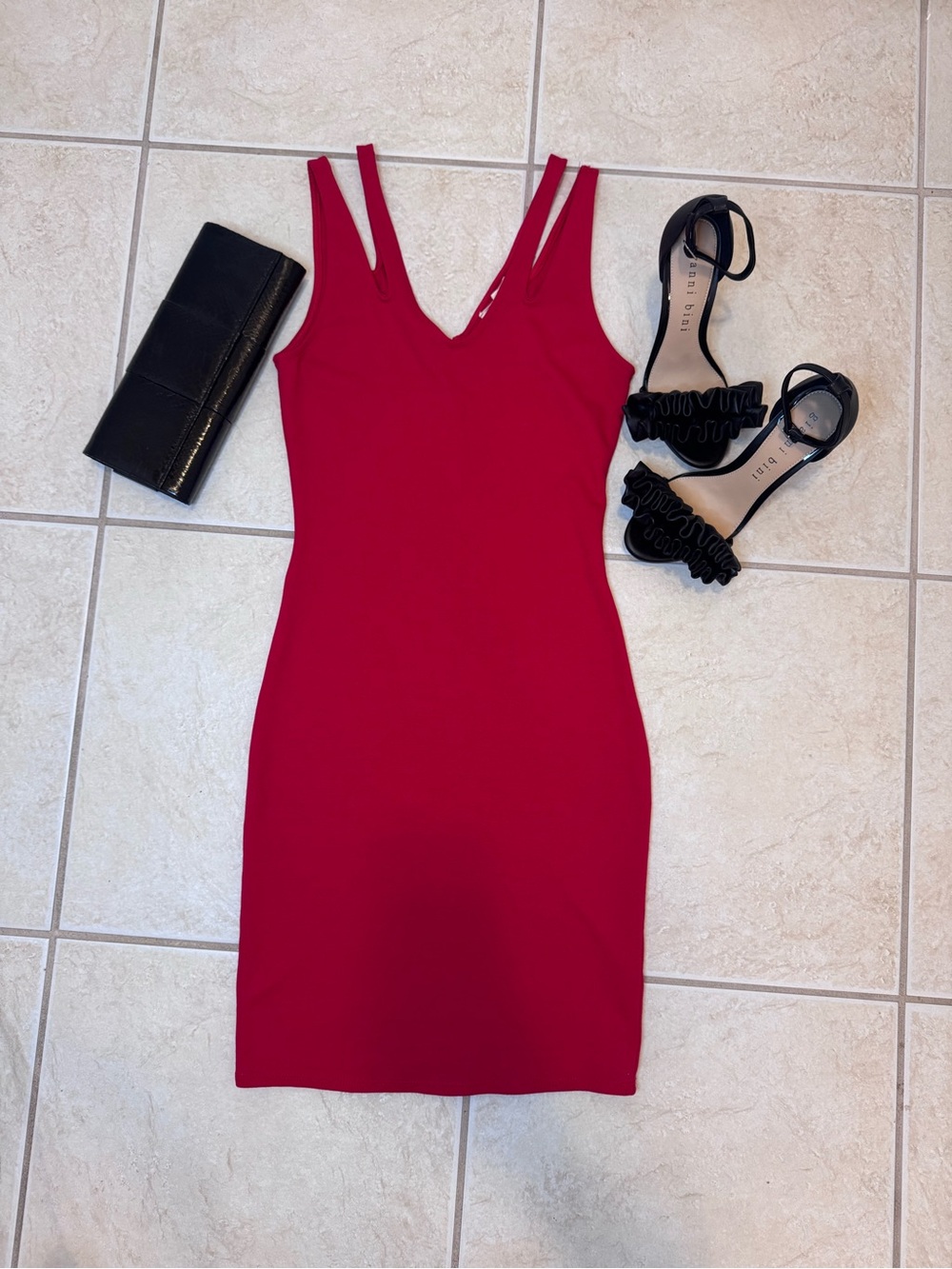 Rolla Coster Red Double-Strap V-Neck Mini Dress